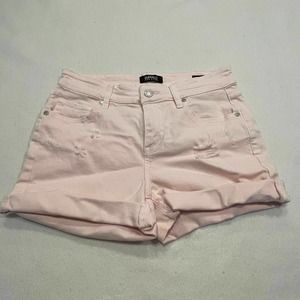 Buffalo David Bitton‎ 4/27 Tandi Mid Rise Distressed Bermuda Shorts Pink Denim
